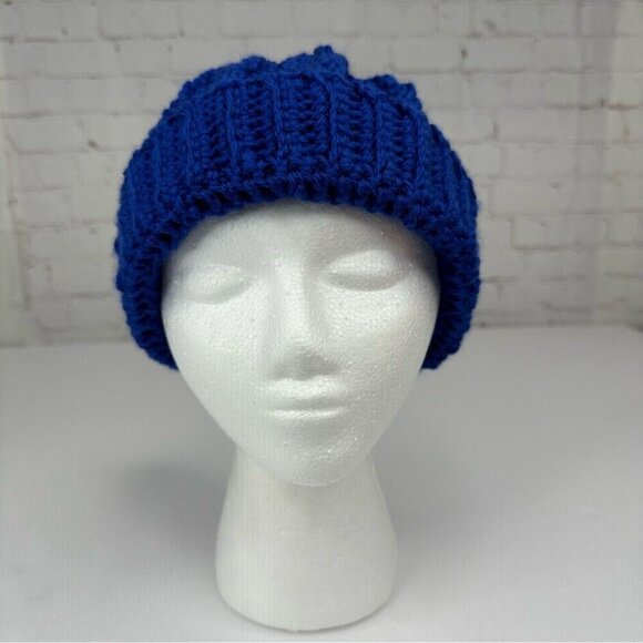 Handmade Unisex New Royal Blue Streetwear Winter Knit Beanie - Adult S/M - Picture 3 of 9